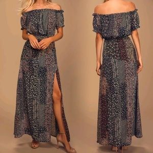 Lulu’s Neva Floral Maxi Dress Small Off Shoulder